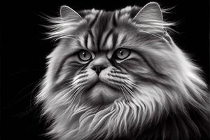 nero e bianca foto di un' soffice gatto. generativo ai.