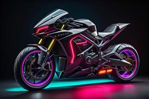 un' moderno motociclo neon effetto ai generato Immagine foto