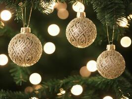 interpretazione di scintillante Natale albero palline con bokeh effetto . ai generato. foto
