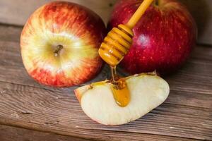 mele e miele simbolo di Rosh hashanah, ebraico nuovo anno foto