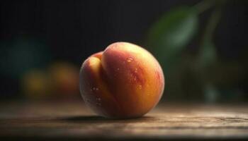 succoso maturo pomodoro su rustico di legno tavolo, Perfetto per vegetariano dieta generato di ai foto