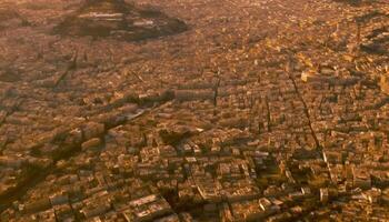 panoramico tramonto Visualizza di antico città orizzonte, no persone presente generato di ai foto