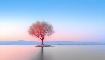 tranquillo scena di natura tramonto, albero, riflessione, acqua, bellezza generato di ai foto