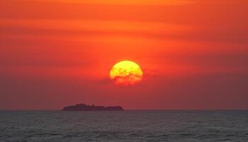 silhouette di andare in barca nave su tranquillo paesaggio marino a crepuscolo generato di ai foto