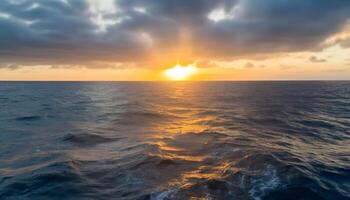 tramonto al di sopra di acqua, tranquillo scena, bellezza nel natura colori generato di ai foto