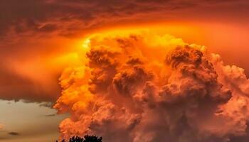 vivace tramonto cielo al di sopra di idilliaco paesaggio, alto su nel natura generato di ai foto