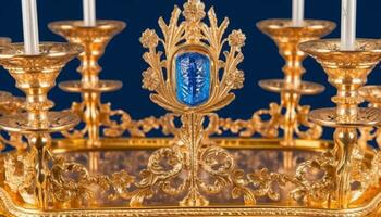 maestoso oro colorato corona simboleggia reali e trionfo nel cristianesimo generato di ai foto