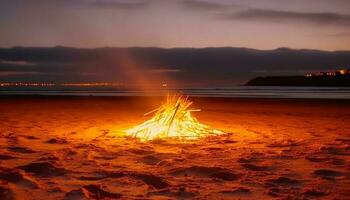 tramonto fiamma ardente su tranquillo paesaggio marino, natura bellezza nel movimento generato di ai foto