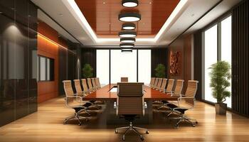 moderno ufficio design con confortevole sedie e naturale illuminazione generato di ai foto