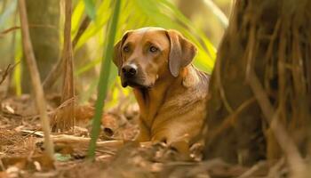 labrador cucciolo gode autunno sole nel verde prato ritratto generato di ai foto