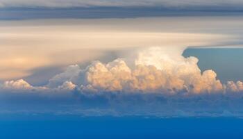 vivace tramonto cielo al di sopra di idilliaco acqua crea tranquillo scena generato di ai foto