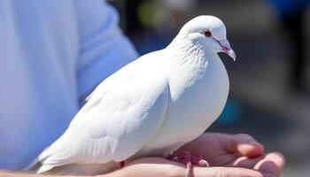 uno mano Tenere amore, libertà, e spiritualità, Guardando uccelli volare generato di ai foto