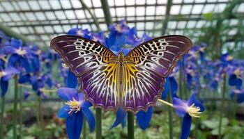 vivace farfalla impollina singolo fiore nel tropicale natura eleganza generato di ai foto