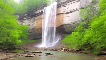 liscio acqua fluente al di sopra di rocce nel tranquillo foresta paesaggio generato di ai foto