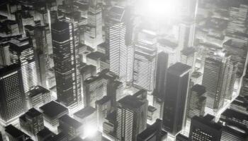 alto grattacieli illuminare il moderno città orizzonte a notte generato di ai foto