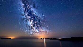 raggiante stella pista si illumina tranquillo montagna picco nel latteo modo generato di ai foto