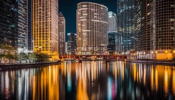 vivace città vita si illumina moderno architettura nel lungomare orizzonte panorama generato di ai foto