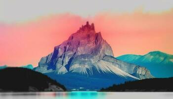 maestoso montagna gamma riflette viola crepuscolo nel tranquillo silhouette generato di ai foto