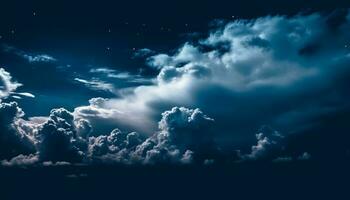 brillante chiaro di luna si illumina panoramico orizzonte, soffice nuvole modello il cielo generato di ai foto