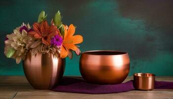 rustico ceramica vaso detiene colorato mazzo, Perfetto regalo per romanza generato di ai foto