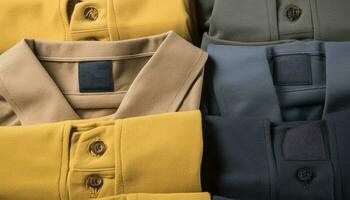 uomini moda collezione elegante abiti, giacche, e camicie nel Multi colori generato di ai foto