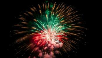 il quarto di luglio celebrazione che esplode fuoco d'artificio Schermo nel vivace colori generato di ai foto
