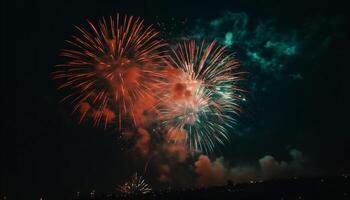 il quarto di luglio celebrazione che esplode fuochi d'artificio illuminare il buio notte generato di ai foto