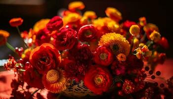 un' vivace mazzo di Multi colorato fiori porta eleganza all'aperto generato di ai foto