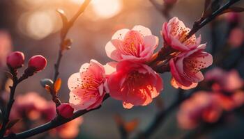 vivace ciliegia fiorire mazzo, morbidezza e romanza nel natura colori generato di ai foto