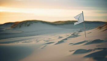 solitudine nel natura tranquillo sabbia dune incontrare montagna gamma a tramonto generato di ai foto