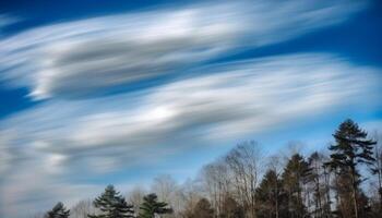 tranquillo scena di foresta e prato sotto chiaro blu cielo generato di ai foto