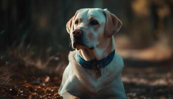 un' giocoso cucciolo a piedi nel il erba, guardare a telecamera generativo ai foto