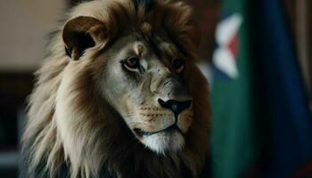 maestoso Leone, re di il savana, in via di estinzione specie nel Africa generato di ai foto