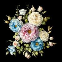 foto realistico fiore disposizione, fiori mazzo, multicolore botanico illustrazione, digitale dipinto fiori illustrazione, tessile fiori, generativo ai