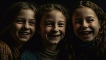 tre allegro ragazze giocando, amore e risata abbondare generato di ai foto