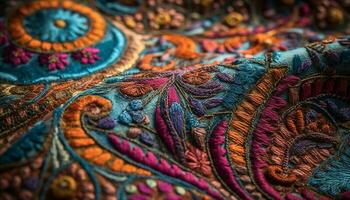 vivace colori di un antico intrecciata tappeto generato di ai foto