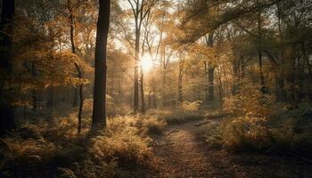 vivace autunno foresta, tranquillo bellezza nel natura generato di ai foto