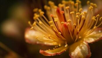 vivace giallo fiore testa con rugiada gocce generato di ai foto