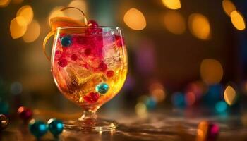 rinfrescante cocktail bicchiere con ghiaccio e frutta generato di ai foto