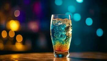 rinfrescante cocktail nel illuminato bar a notte generato di ai foto