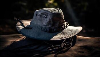 cowboy cappello occhiali da sole giovane adulto su azienda agricola generato di ai foto