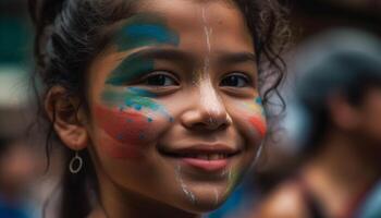 sorridente bambino con viso dipingere gode estate celebrazione generato di ai foto