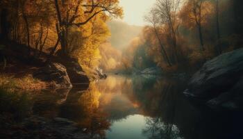 tranquillo autunno foresta riflette bellezza nel natura generato di ai foto