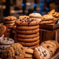 gustoso e delizioso biscotti nel forno negozio. generativo ai foto