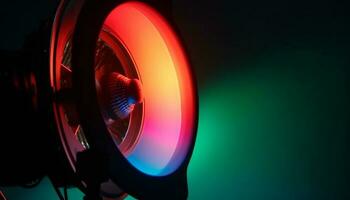 Filatura piatto si illumina moderno discoteca con Multi colorato luci generato di ai foto