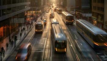 sfocato movimento di traffico nel città vita, auto mezzi di trasporto a velocità generato di ai foto
