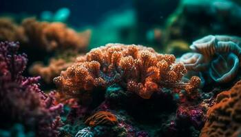 Multi colorato pesce nuotare nel tranquillo subacqueo paesaggio generato di ai foto