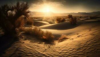 tranquillo Alba al di sopra di increspato sabbia dune, Africa generato di ai foto