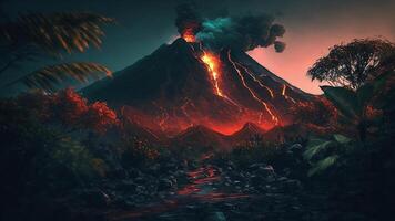 vulcanico eruzione montagna esplosione ai generato foto