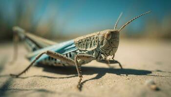 spaventoso locusta striscia su verde foglia vicino su generato di ai foto